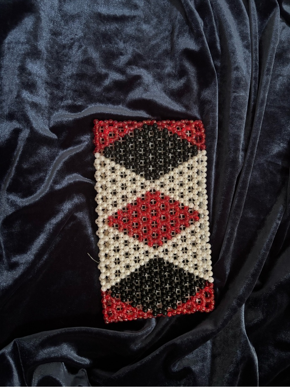 Handmade Beaded Clutch in Red, Black & Pearl